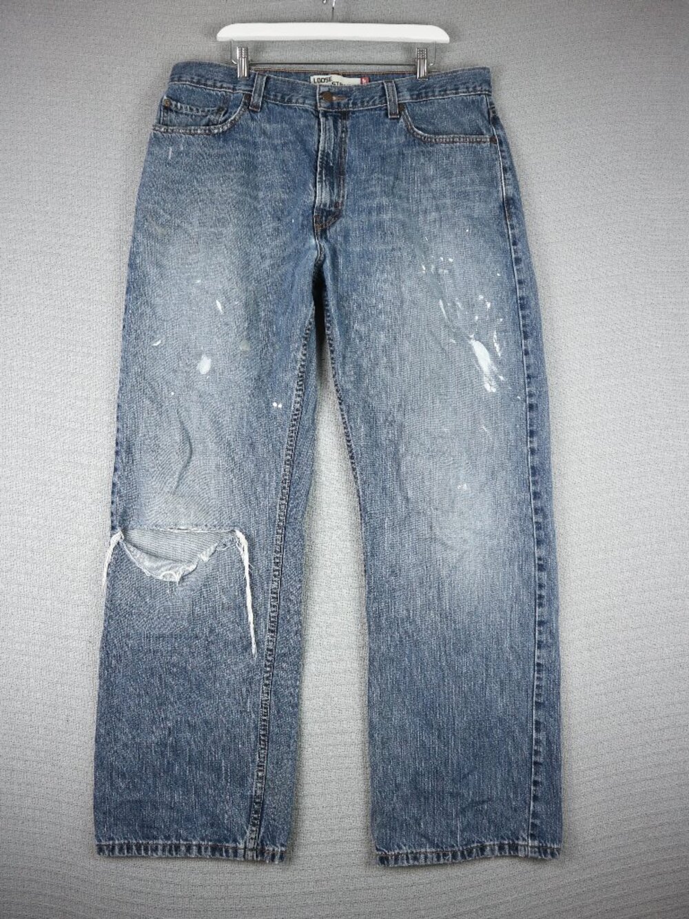 Levi's 569 Loose Straight Fut Distressed Light Wash Denim Jeans Mens 36x34